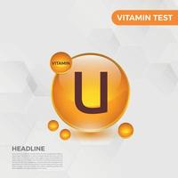 u vitamina icona logo d'oro far cadere, complesso far cadere. medico sfondo brughiera vettore illustrazione