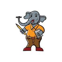 cartone animato elefante illustrazione design Tenere penna e tavoletta vettore