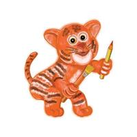 acquerello carino tigre cartone animato illustrazione design Tenere matita e spazzola vettore