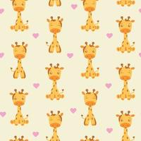 carino bambino giraffa senza soluzione di continuità modello. bambini sfondo con adorabile giraffe e cuori. luminosa africano personaggio vettore