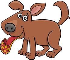 cartone animato Marrone cane comico animale personaggio con pantofola vettore