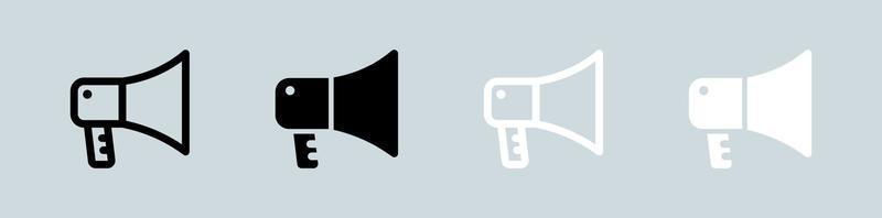 icona del megafono nei colori bianco e nero. illustrazione vettoriale del segno dell'altoparlante.
