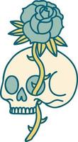 iconico tatuaggio stile Immagine di un' cranio e rosa vettore