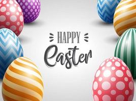 Pasqua saluto carta con realistico decorato uova su bianca sfondo vettore