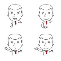 impostato di uomo d'affari cartone animato con diverso gesti e emozioni vettore