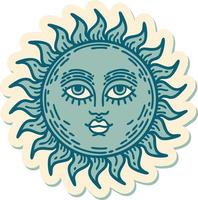 etichetta di tatuaggio nel tradizionale stile di un' sole con viso vettore