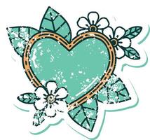 iconico afflitto etichetta tatuaggio stile Immagine di un' botanico cuore vettore