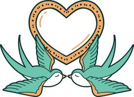 iconico tatuaggio stile Immagine di rondini e un' cuore vettore
