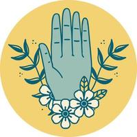 iconico tatuaggio stile Immagine di un' mano e fiore vettore