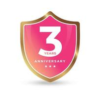 3 ° terzo anniversario festeggiare icona logo etichetta vettore evento oro colore scudo