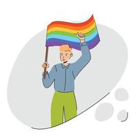 LGBTQ orgoglio vettore piatto illustrazione. uomini con colorato arcobaleno bandiera. maschio attivisti Tenere lgbt bandiere, supporto lesbica, gay, bisessuale, transgender, e strano le persone.