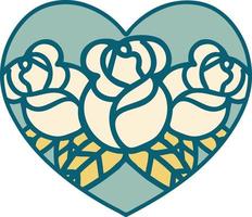 tatuaggio stile icona di un' cuore e fiori vettore