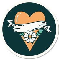 tatuaggio stile etichetta di un' cuore fiore e bandiera vettore
