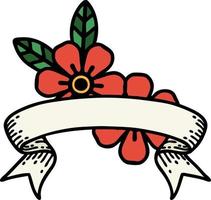 tradizionale tatuaggio con bandiera di fiori vettore