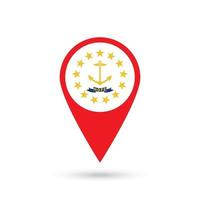 carta geografica pointer con bandiera di rhode isola. vettore illustrazione.