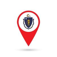 carta geografica pointer con bandiera di Massachusetts. vettore illustrazione.