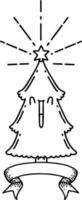 scorrere bandiera con nero linea opera tatuaggio stile Natale albero con stella vettore