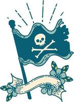 scorrere bandiera con tatuaggio stile agitando pirata bandiera vettore