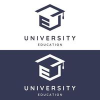 creativo alunno formazione scolastica logo modello design con cappello, prenotare, matita o penna segno.ispirato di laurea studenti.logos per università, collegi di formazione scolastica e scuole. vettore