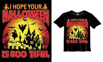 io speranza il tuo Halloween è boo-tiful - Halloween maglietta design modello. Halloween maglietta con boh, notte, Luna, strega. notte sfondo maglietta per Stampa. vettore
