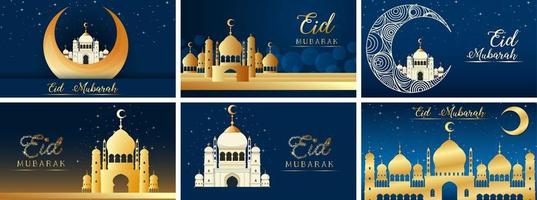 sei disegni di sfondo per il festival musulmano eid mubarak vettore