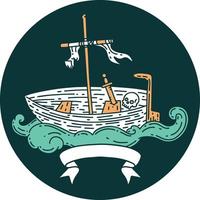 icona di tatuaggio stile vuoto barca con cranio vettore