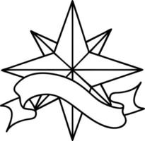 nero linework tatuaggio con bandiera di un' stella vettore