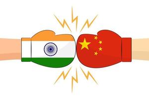 guantoni da boxe tra bandiere India e Cina vettore
