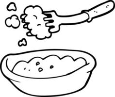 linea disegno cartone animato ciotola di cibo vettore