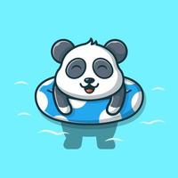 carino panda galleggiante con nuoto pneumatici cartone animato vettore icona illustrazione. animale vacanza icona concetto isolato premio vettore. piatto cartone animato stile