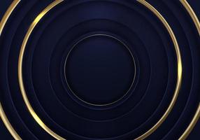 eleganti cerchi dorati 3d con cerchio blu e illuminazione su sfondo scuro vettore