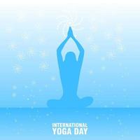poster blu giornata internazionale dello yoga con figura in posa vettore