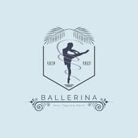 scuola e studio di ballo della ballerina nel vettore di progettazione del modello di logo di stile di danza del movimento di balletto per il marchio o l'azienda e altro