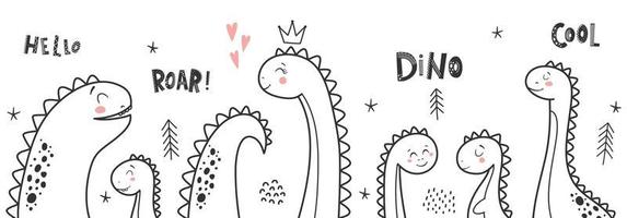 stampa bambino con dino e frase ragazza dino, ruggito, ciao. vettore