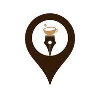 penna e caffè logo design concetto vettore. caffè penna GPS forma concetto logo icona modello. vettore