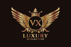 lusso reale ala lettera vx cresta oro colore logo vettore, vittoria logo, cresta logo, ala logo, vettore logo modello.