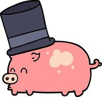 cartone animato maiale indossare superiore cappello vettore