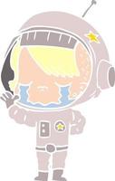 piatto colore stile cartone animato pianto astronauta ragazza vettore