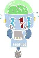 robot piangente in stile cartone animato a colori piatti vettore