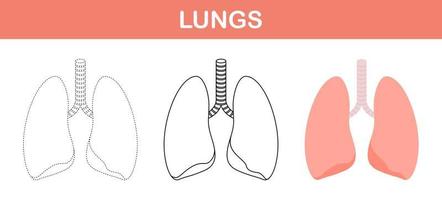 polmoni tracciato e colorazione foglio di lavoro per bambini vettore