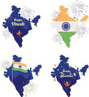 indiano nazionale vacanze 2d vettore isolato illustrazioni impostare. diwali, indipendenza giorno piatto India carta geografica silhouette su cartone animato sfondo. colorato modificabile scena imballare per mobile, sito web, presentazione