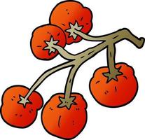 cartone animato scarabocchio pomodori su vite vettore