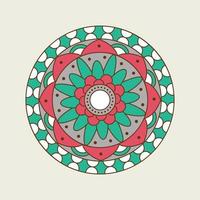 mandala punteggiato floreale verde, bianco e rosa vettore