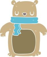 orso cartone animato in stile piatto a colori con sciarpa vettore