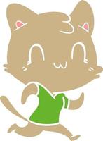 piatto colore stile cartone animato contento gatto in esecuzione vettore