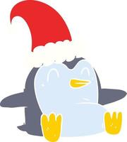 piatto colore stile cartone animato pinguino indossare Natale cappello vettore
