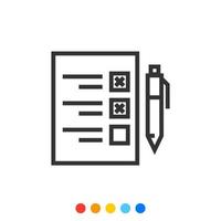 icona di sondaggio documento o lista di controllo con penna simbolo, vettore e illustrazione.