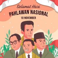 piatto design selamat hari pahlawan nasionale Indonesia illustrazione vettore