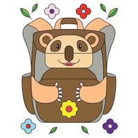 orsacchiotto orso con fiori carino bradipo scuola Borsa zaini con fiori ornamento colorazione vettore illustrazione