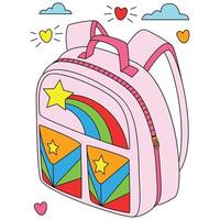 arcobaleno stella rosa scuola Borsa zaini con amore e nuvole colorazione vettore opera d'arte